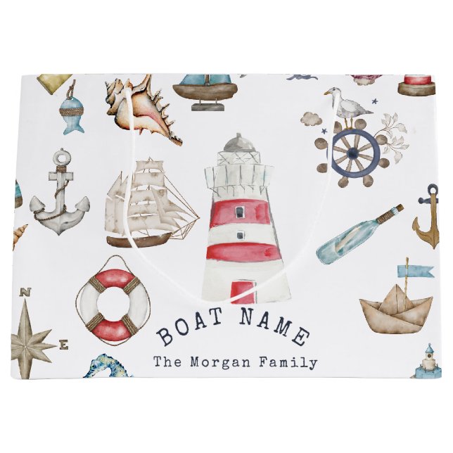Watercolor Nautical Elements Sailor Large Gift Bag (Front)