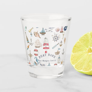 Watercolor Nautical Elements Sailor Shot Glass