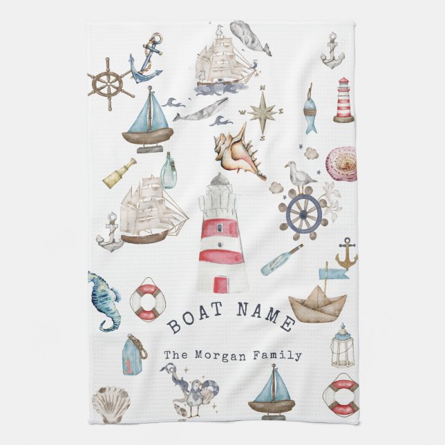 Watercolor Nautical Elements Sailor Tea Towel (Vertical)