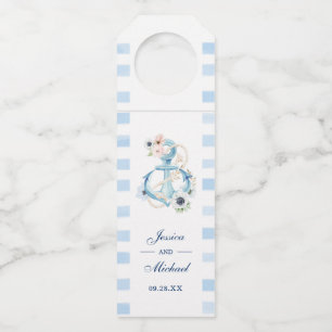 Watercolor Nautical Floral Anchor Beach Wedding Bottle Tag