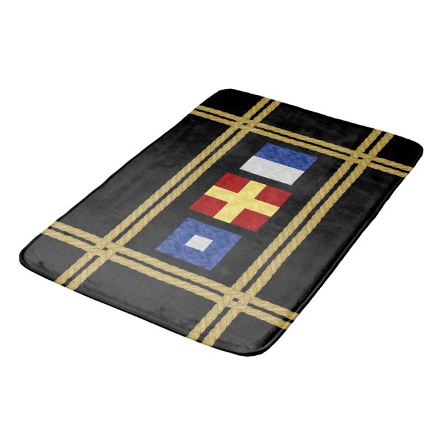 Watercolor Nautical Maritime Signal Flag Monogram Bath Mat (Angled)