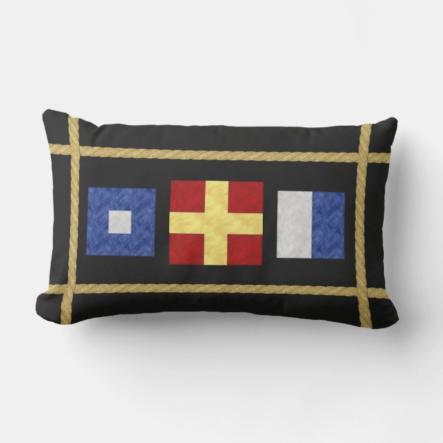 Watercolor Nautical Maritime Signal Flag Monogram Outdoor Cushion (Front)