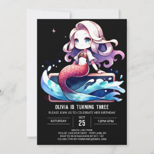 Watercolor Nautical Mermaid Birthday Invitation
