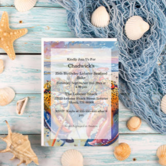 Watercolor Nautical Ocean Lobster Birthday Acrylic Invitations