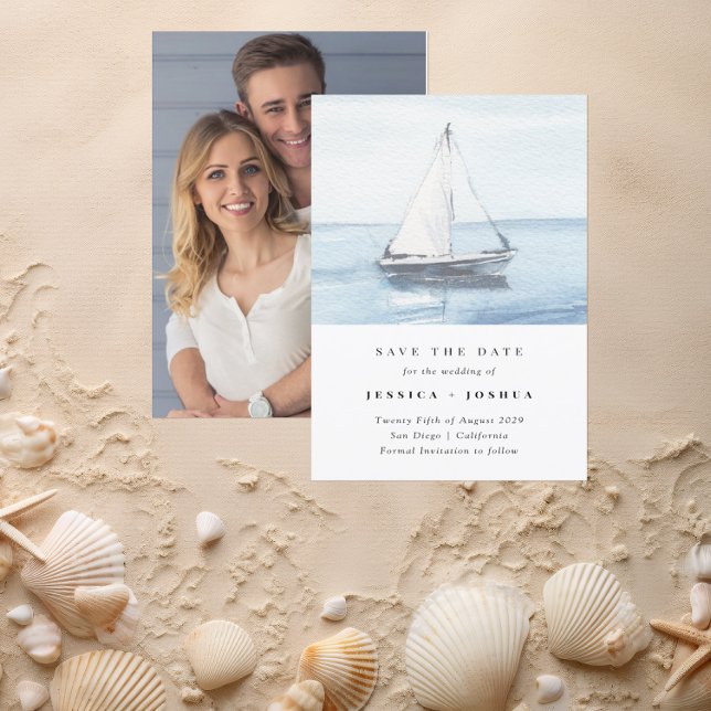 Watercolor Nautical Photo Sailing Save the Date  Invitation (Creator Uploaded)