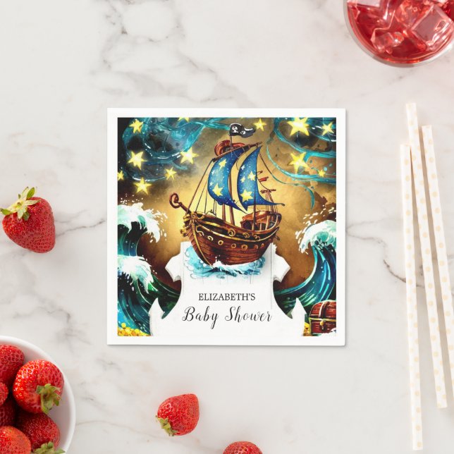 Watercolor Nautical Pirate Baby Shower Napkin (Insitu)