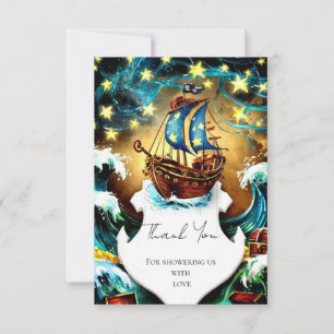 Watercolor Nautical Pirate Baby Shower Thank You Card