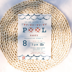 Watercolor Nautical Pool Party Invitation