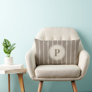 Watercolor Nautical Rope knot Stripes | Monogram Lumbar Cushion