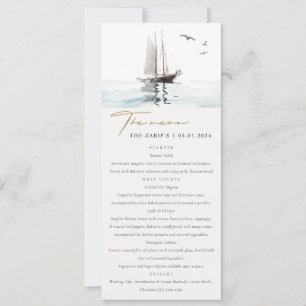 Watercolor Nautical Sail Yacht Wedding Menu Card