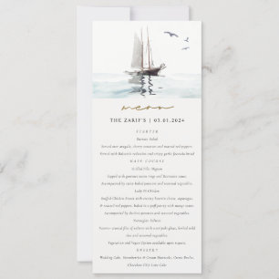 Watercolor Nautical Sail Yacht Wedding Menu Card