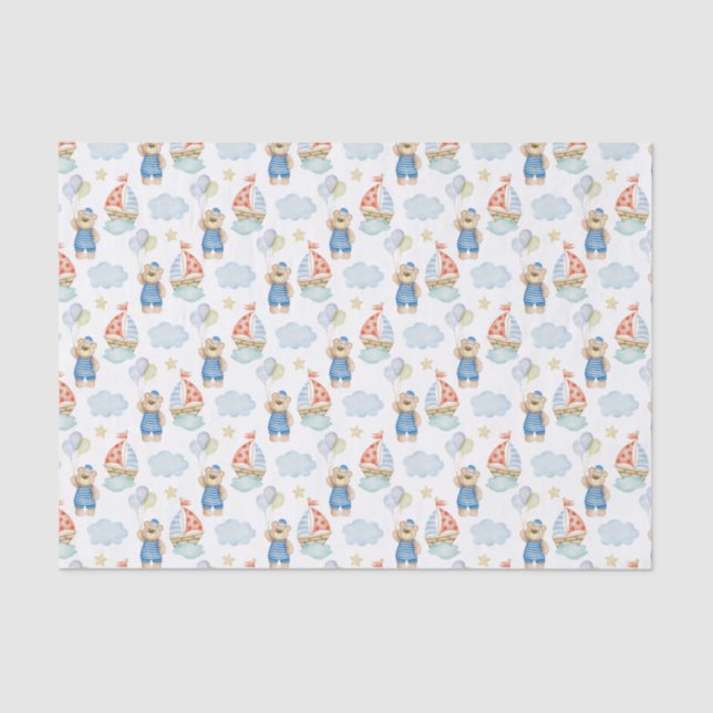 Watercolor Nautical Sailboat Balloon Bear Tissue Paper (Front)