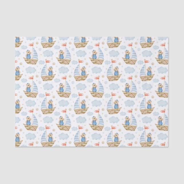 Watercolor Nautical Sailboat Bear Tissue Paper (Front)