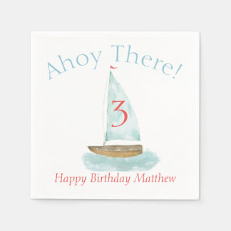 Watercolor Nautical Sailboat Birthday  Napkin
