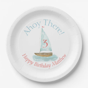 Watercolor Nautical Sailboat Birthday  Paper Plate