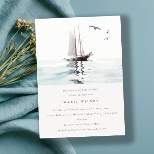 Watercolor Nautical Sailing Yacht Baby Shower Invitation