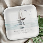 Watercolor Nautical Sailing Yacht Baby Shower Paper Plate<br><div class="desc">For any further customisation or any other matching items,  please feel free to contact me at yellowfebstudio@gmail.com</div>