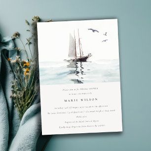 Watercolor Nautical Sailing Yacht Bridal Shower Invitation