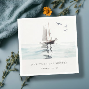 Watercolor Nautical Sailing Yacht Bridal Shower Napkin