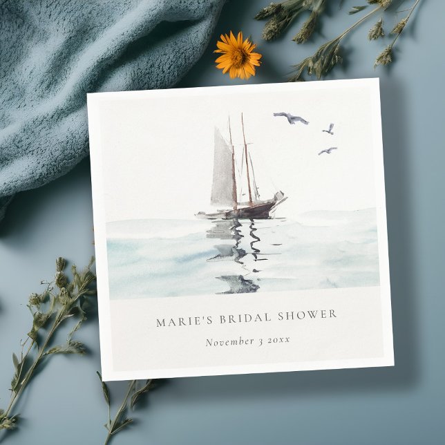 Watercolor Nautical Sailing Yacht Bridal Shower Napkin (Creator Uploaded)
