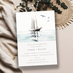 Watercolor Nautical Sailing Yacht Sea Engagement Invitation
