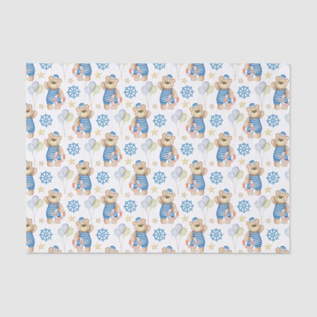 Watercolor Nautical Sailor Bear Tissue Paper (Front)