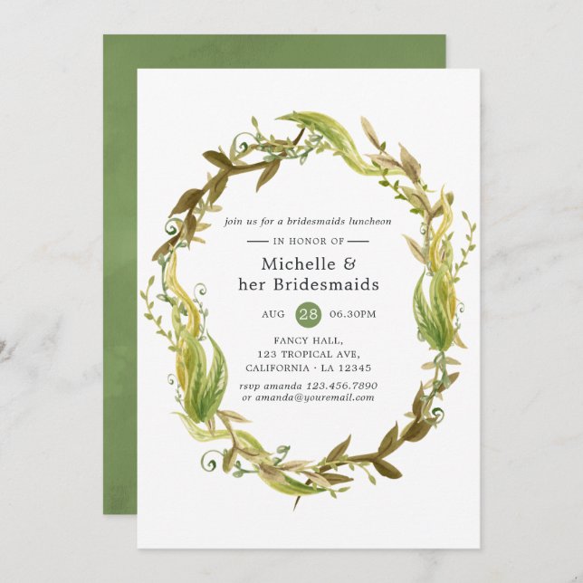 Watercolor Nautical Seaweed Bridesmaids Luncheon Invitation (Front/Back)