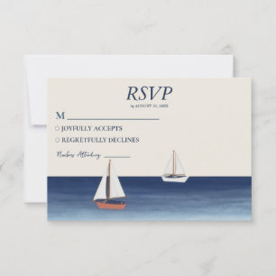 Watercolor Nautical Ship Sailing Yacht Wedding RSV RSVP Card
