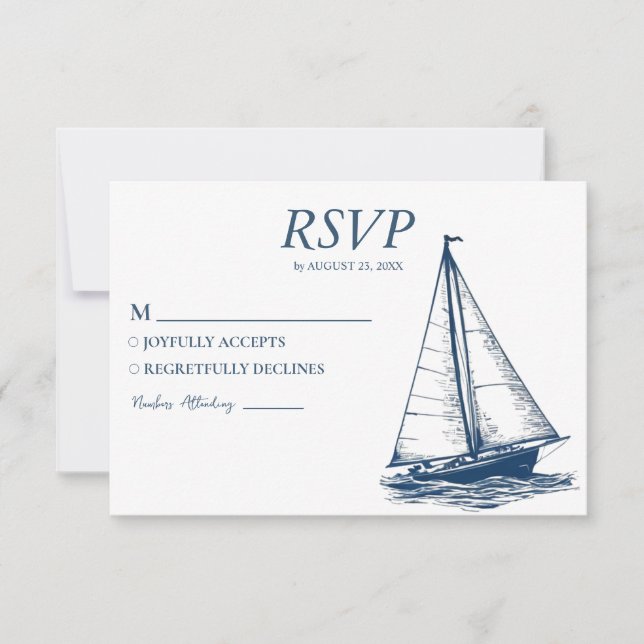 Watercolor Nautical Ship Sailing Yacht Wedding RSVP Card (Front)