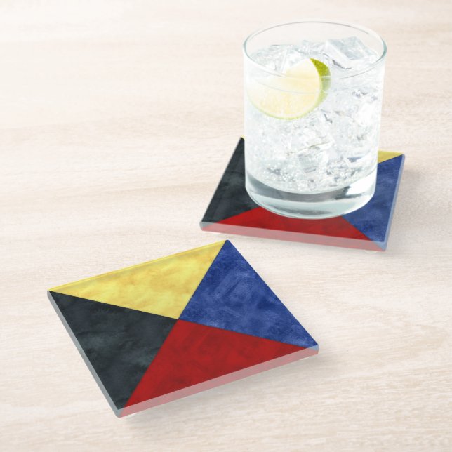 Watercolor Nautical Signal Maritime Flag Glass Coaster (Angled)