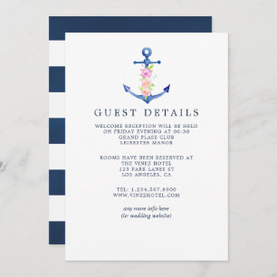 Watercolor Nautical Themed Wedding Guest Details Invitation