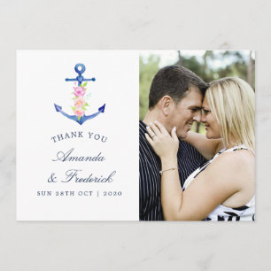Watercolor Nautical Themed Wedding Thank You Card