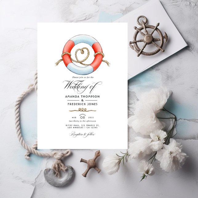 Watercolor Nautical Wedding Photo Invitation (Creator Uploaded)