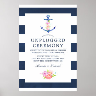 Watercolor Nautical Wedding Unplugged Ceremony Poster