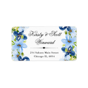 Watercolor Navy and Baby Blue Flowers address Label