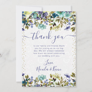 Watercolor Navy and Blue Flowers Wedding Thank You Card