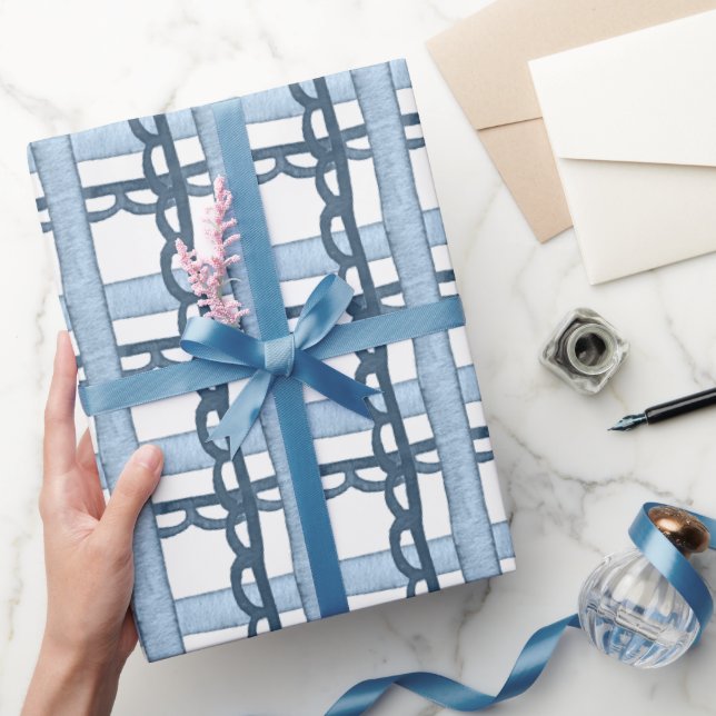 Watercolor Navy and Blue Plaid Wrapping Paper (Gifting)