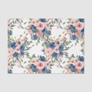 Watercolor Navy and Blush Floral Tissue Paper