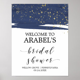 Watercolor Navy and Gold Bridal Shower Welcome Poster