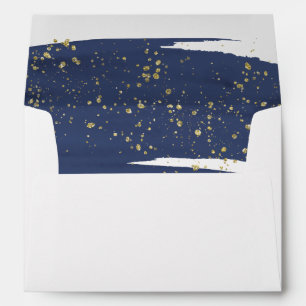 Watercolor Navy and Gold Lined Wedding Invitation Envelopes