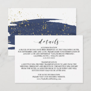 Watercolor Navy and Gold Wedding Details Card