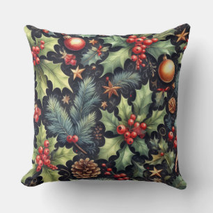 Watercolor Navy and Holly Holiday Motifs Cushion