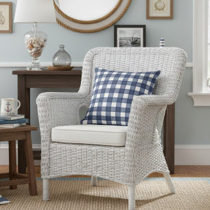 Watercolor Navy Blue Farmhouse Plaid Cushion