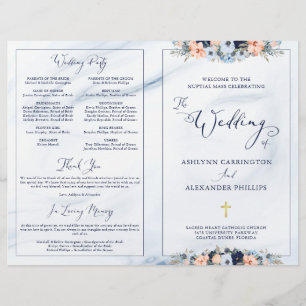 Watercolor Navy Blue Floral Wedding Mass Program