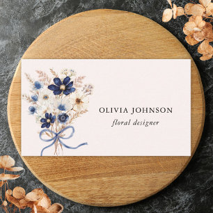 Watercolor Navy Blue Flower Bouquet Personalised Business Card