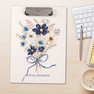 Watercolor Navy Blue Flower Bouquet Personalised Clipboard