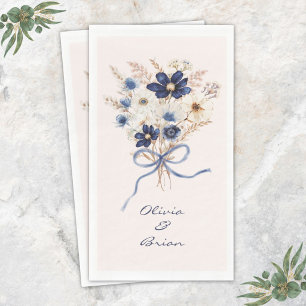 Watercolor Navy Blue Flower Bouquet Personalised Napkin