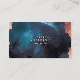 Watercolor Navy Blue Modern Rose Gold  Business Card