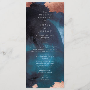 Watercolor Navy Blue Moody Rose Gold Wedding Programme