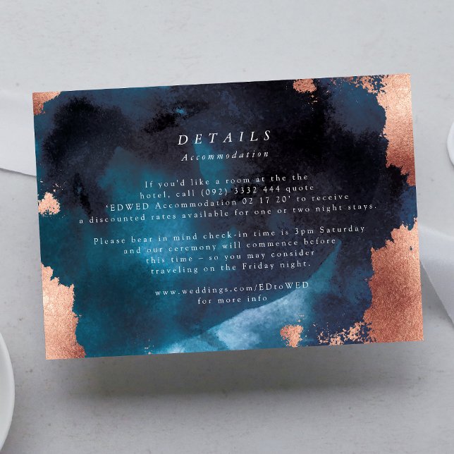 Watercolor Navy Blue Moody Rose Gold Wedding RSVP Card (Creator Uploaded)
